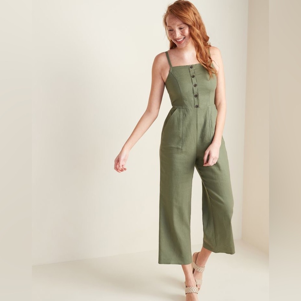 Old Navy Sage Green linen blend Button-Up Jumpsuit